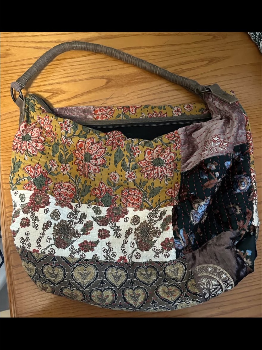 Bohemian Patchwork Shoulder Bag in Mustard Floral Mix